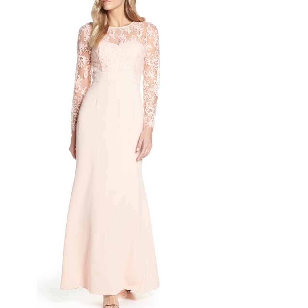 Embroidered Bodice Crepe Evening
Dress